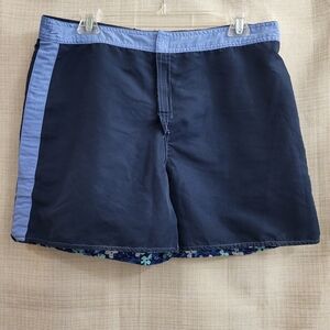 Catalina Women's Reversible Floral Board Shorts Blue Swim Trunks Tropical Size M